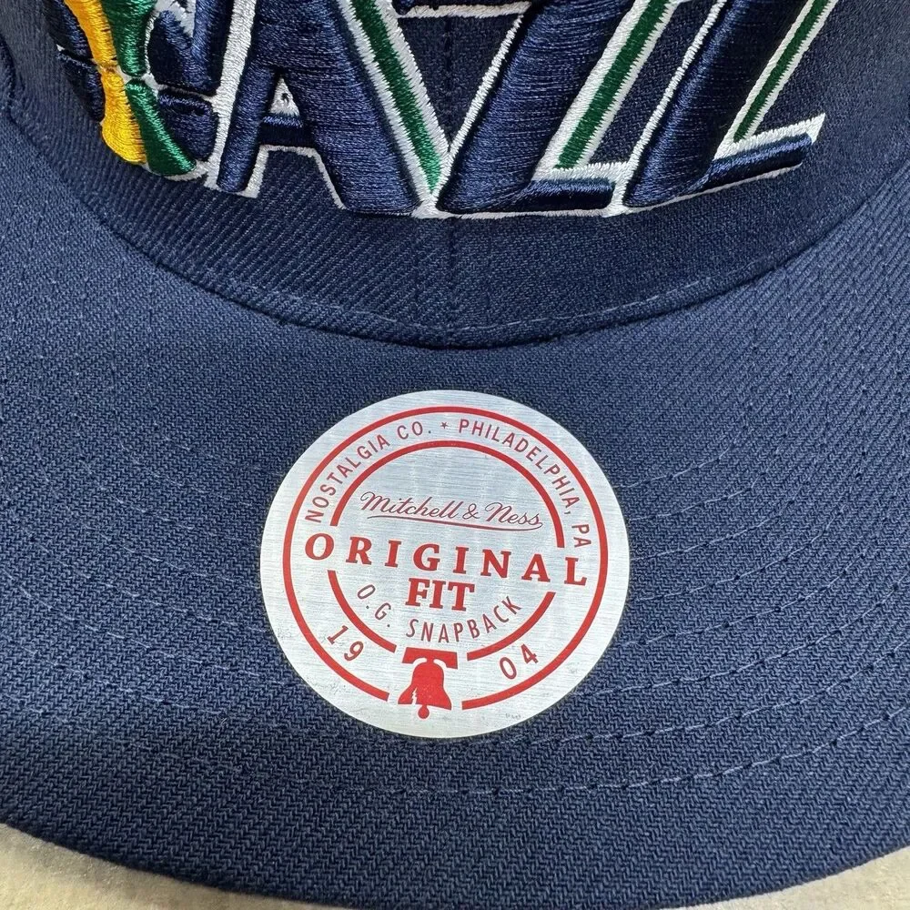 NEW Utah Jazz Mitchell Ness Basic Logo Snapback Hat Cap Navy Blue OSFA